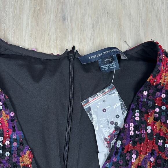 French Connection Inari Embellished Sequin Long Sleeve Deep V-Neck Mini Dress 10 - Picture 10 of 16